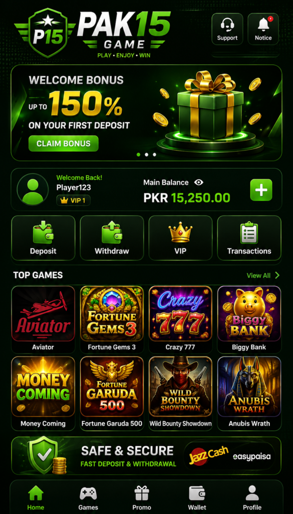PAK15 Game dashboard interface 2026