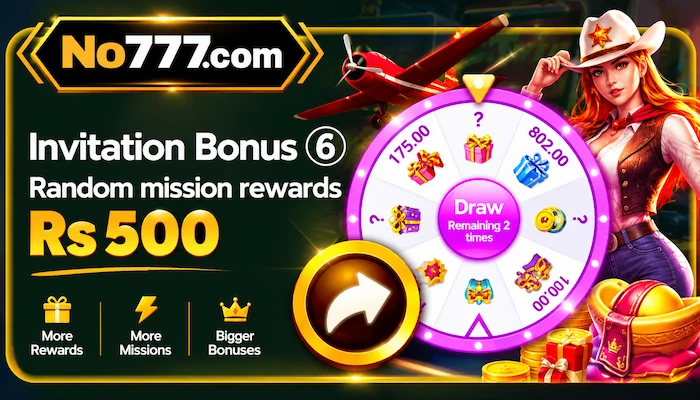 No777.com invitation bonus banner with Rs 500 reward and prize wheel